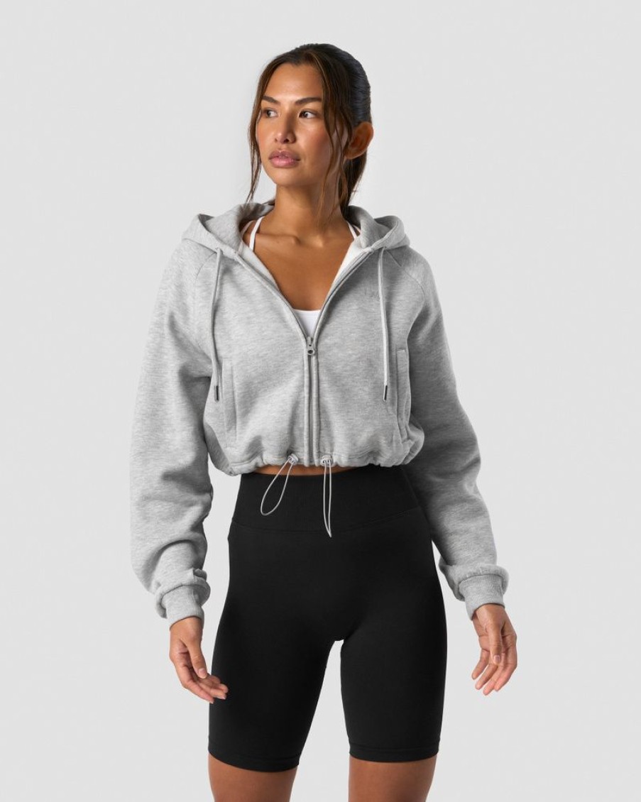 Dame ICIW Langermet | Everyday Cropped Hoodie Wmn Light Grey Melange