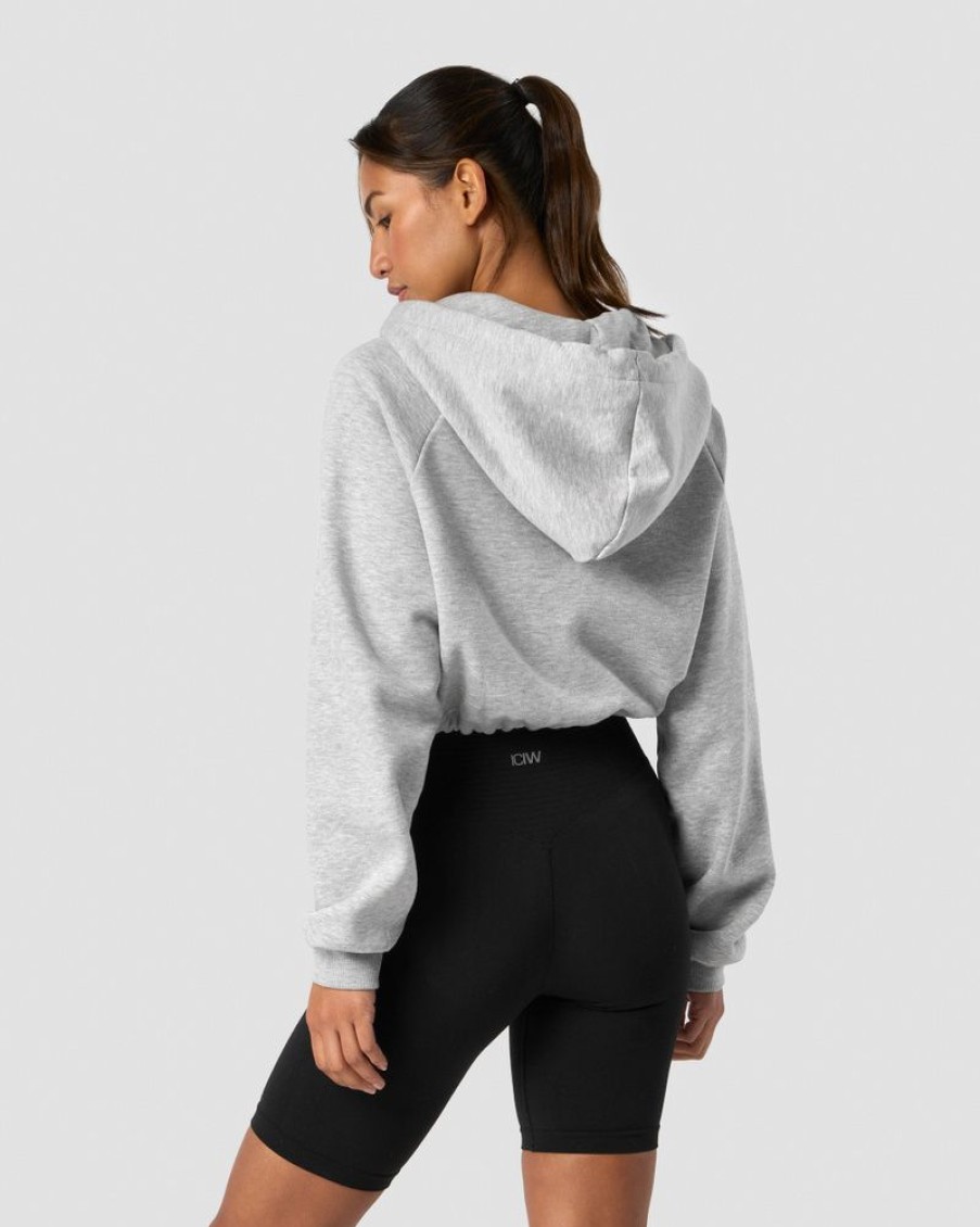 Dame ICIW Langermet | Everyday Cropped Hoodie Wmn Light Grey Melange