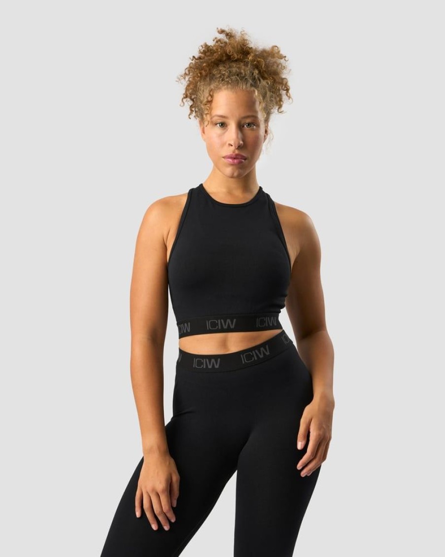 Dame ICIW Seamless | Define Seamless Logo Cropped Tank Top Black