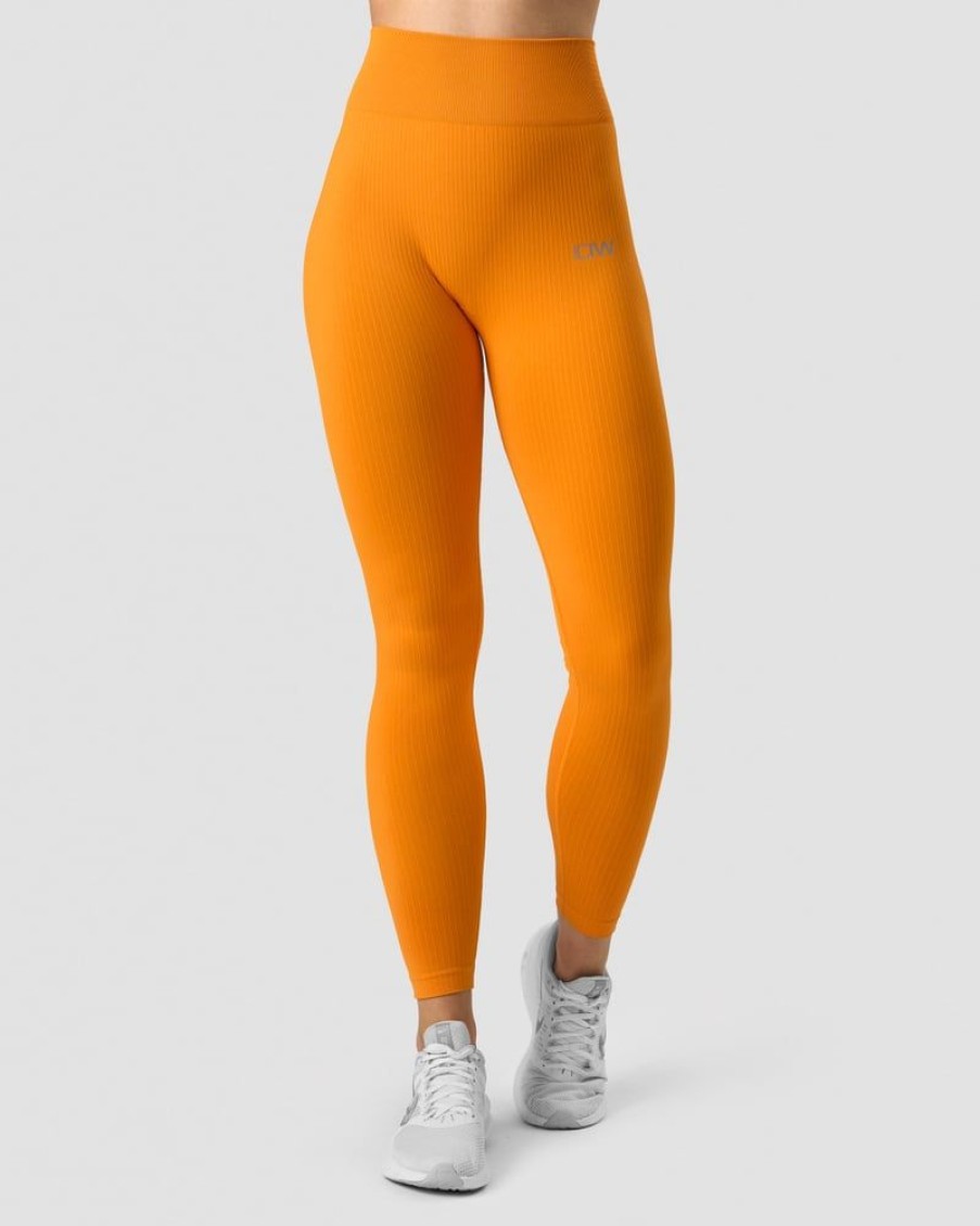 Dame ICIW Tights & Leggings | Ribbed Define Seamless Tights Bright Orange