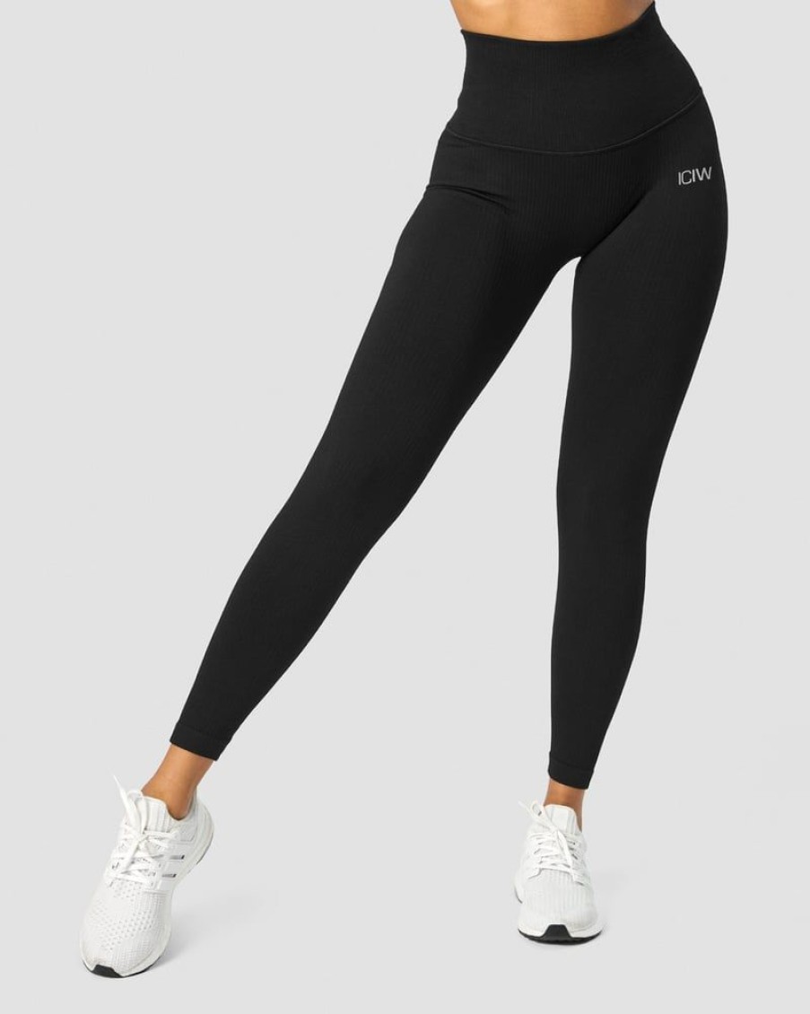 Dame ICIW Tights & Leggings | Ribbed Define Seamless Pocket Tights Black