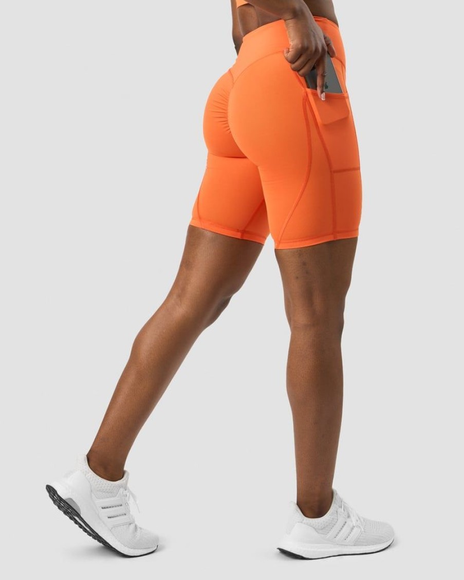 Dame ICIW Shorts | Scrunch V-Shape Pocket Biker Shorts Orange