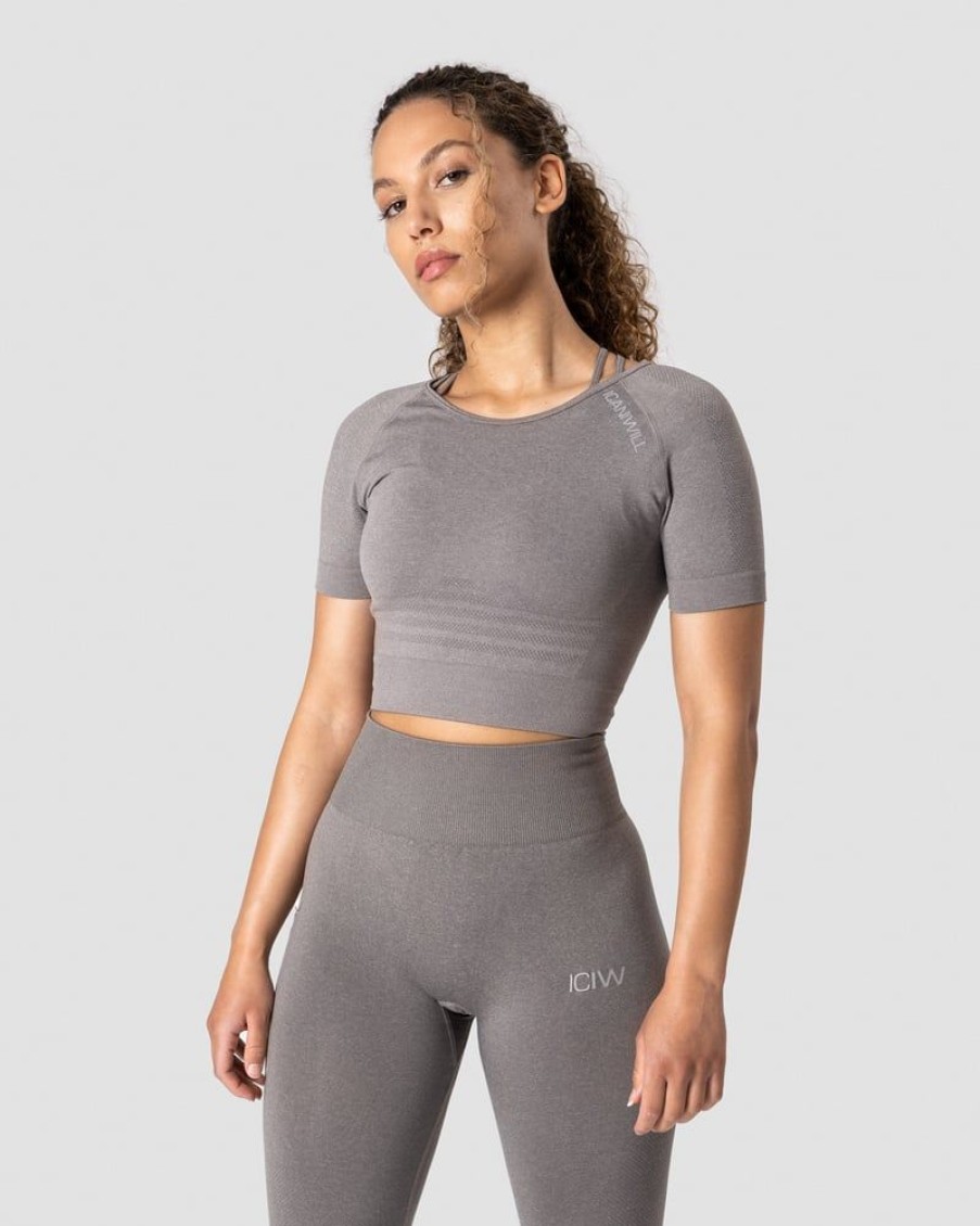 Dame ICIW Seamless | Define Seamless Cropped T-Shirt Taupe Melange Wmn