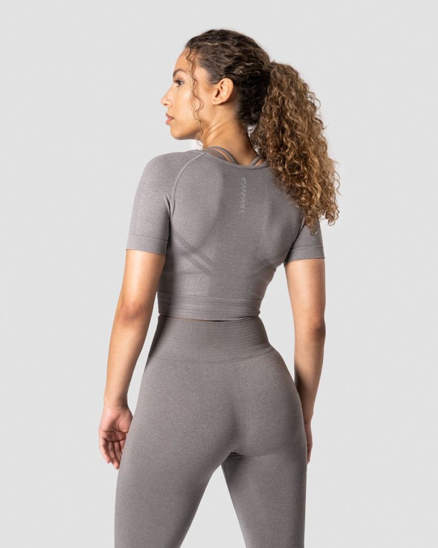 Dame ICIW Seamless | Define Seamless Cropped T-Shirt Taupe Melange Wmn