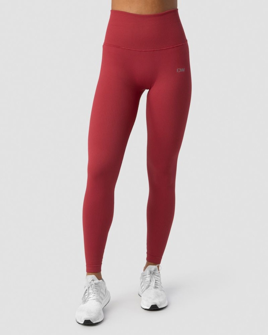 Dame ICIW Tights & Leggings | Ribbed Define Seamless Pocket Tights Autumn Red