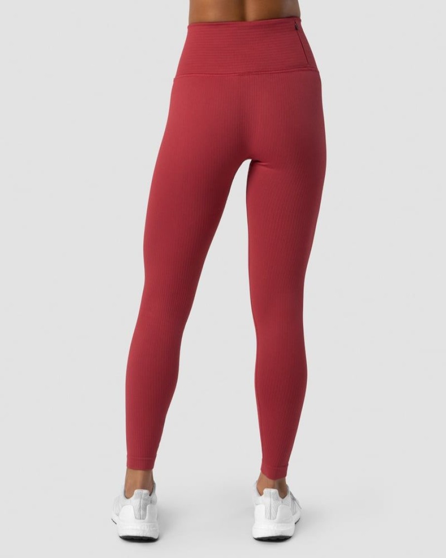 Dame ICIW Tights & Leggings | Ribbed Define Seamless Pocket Tights Autumn Red