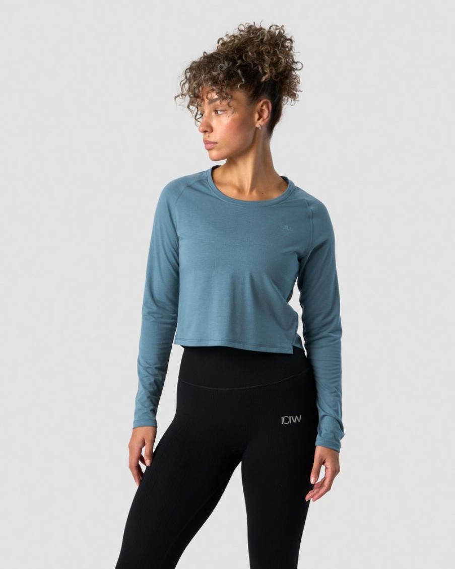 Dame ICIW Langermet | Stride Cropped Long Sleeve Wmn Steel Blue