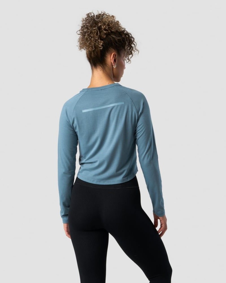 Dame ICIW Langermet | Stride Cropped Long Sleeve Wmn Steel Blue