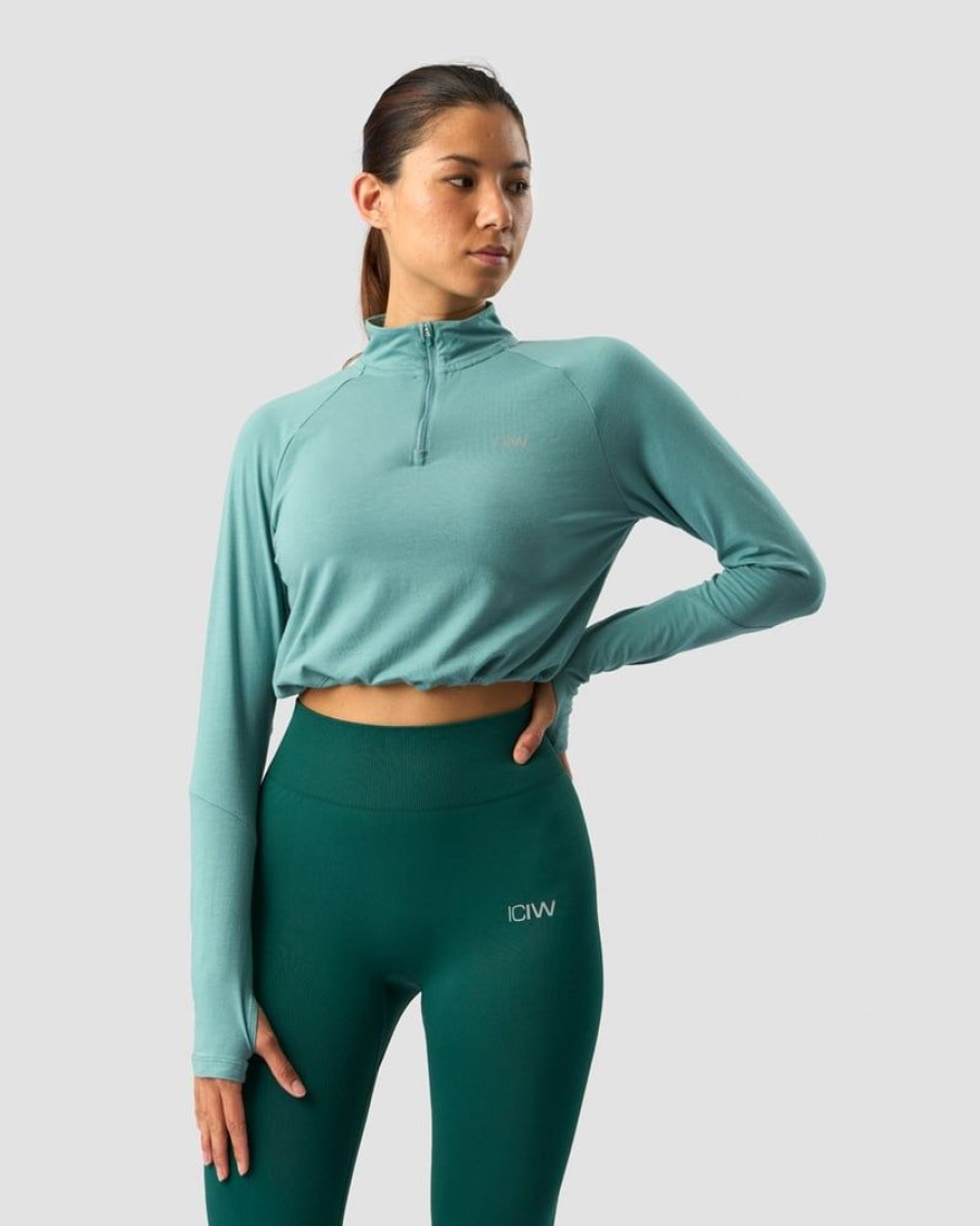 Dame ICIW Langermet | Define Cropped 1/4 Zip Adjustable Mineral Green