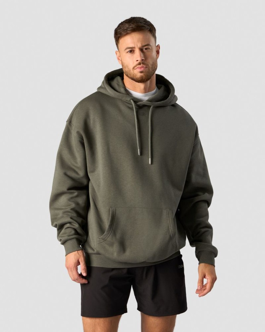 Herre ICIW Langermet | Everyday Relaxed Hoodie Center Logo Men Khaki Green