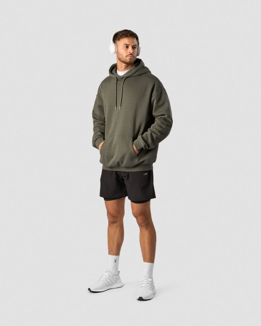 Herre ICIW Langermet | Everyday Relaxed Hoodie Center Logo Men Khaki Green