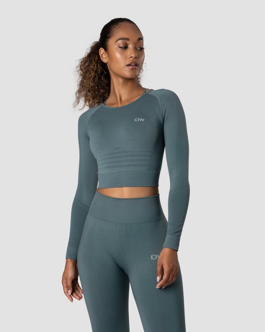 Dame ICIW Seamless | Define Seamless Ls Crop Top Jungle Green Wmn