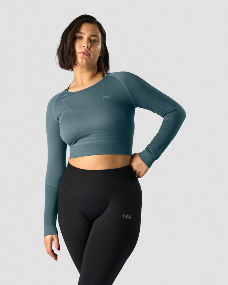 Dame ICIW Seamless | Define Seamless Ls Crop Top Jungle Green Wmn