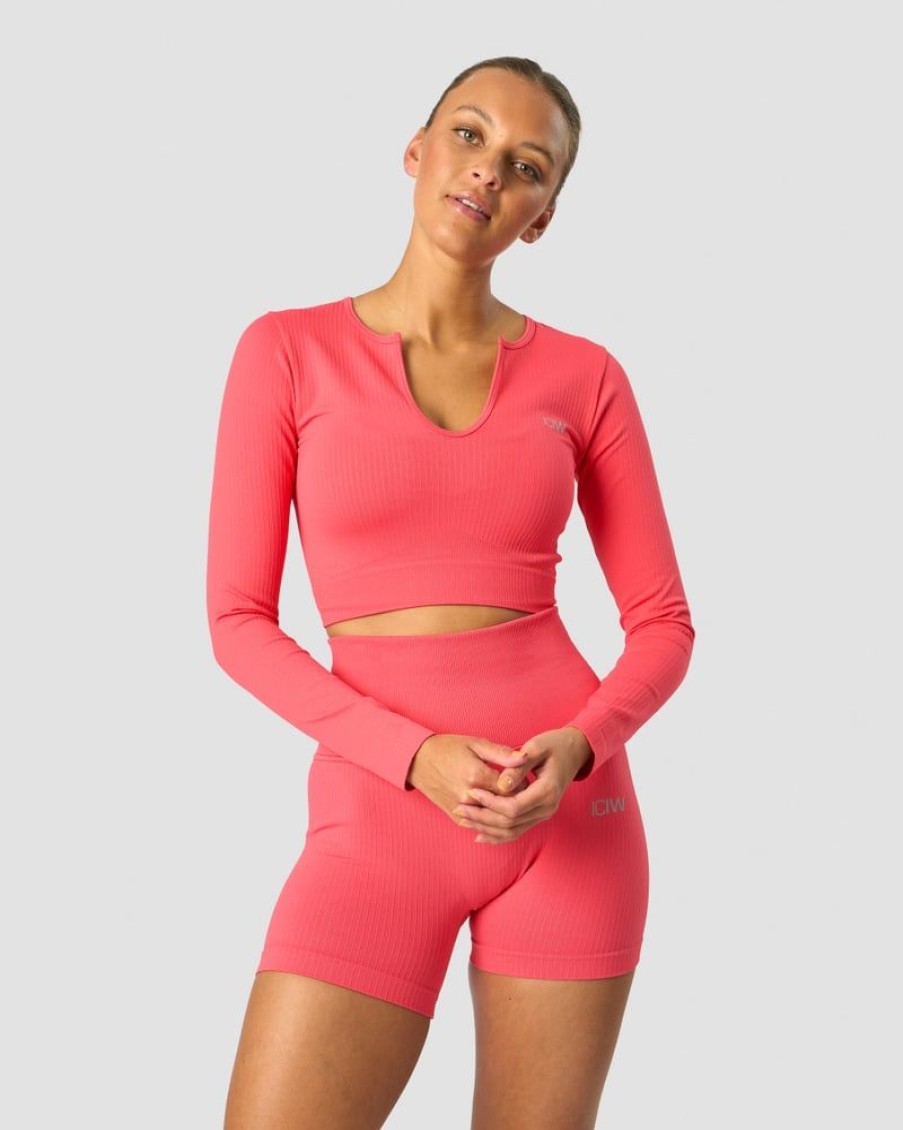 Dame ICIW Seamless | Ribbed Define Seamless Cropped Long Sleeve Coral Red