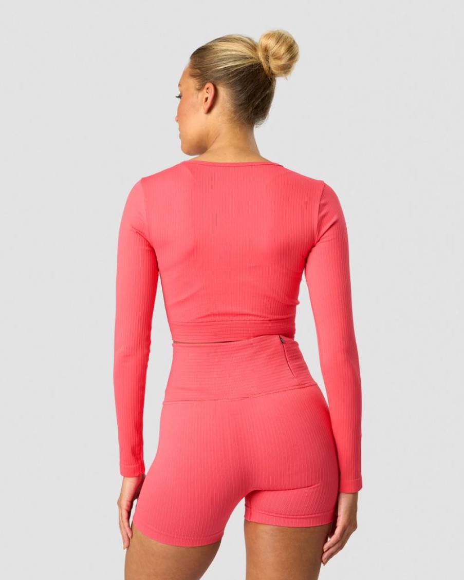 Dame ICIW Seamless | Ribbed Define Seamless Cropped Long Sleeve Coral Red