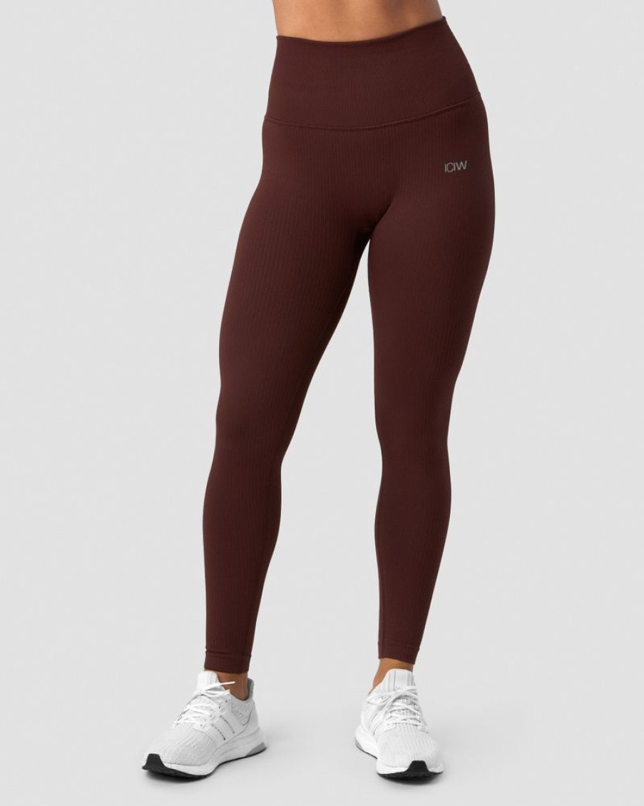 Dame ICIW Tights & Leggings | Ribbed Define Seamless Pocket Tights Warm Brown