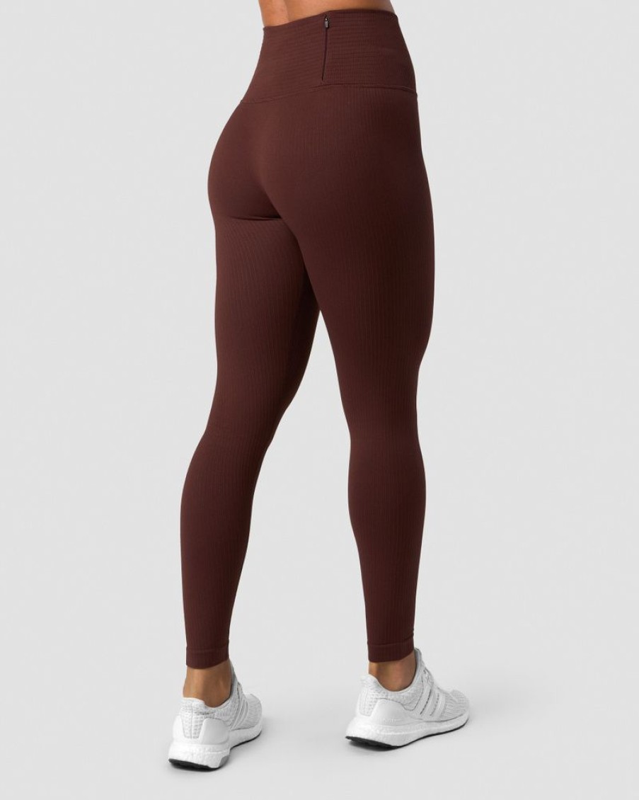 Dame ICIW Tights & Leggings | Ribbed Define Seamless Pocket Tights Warm Brown