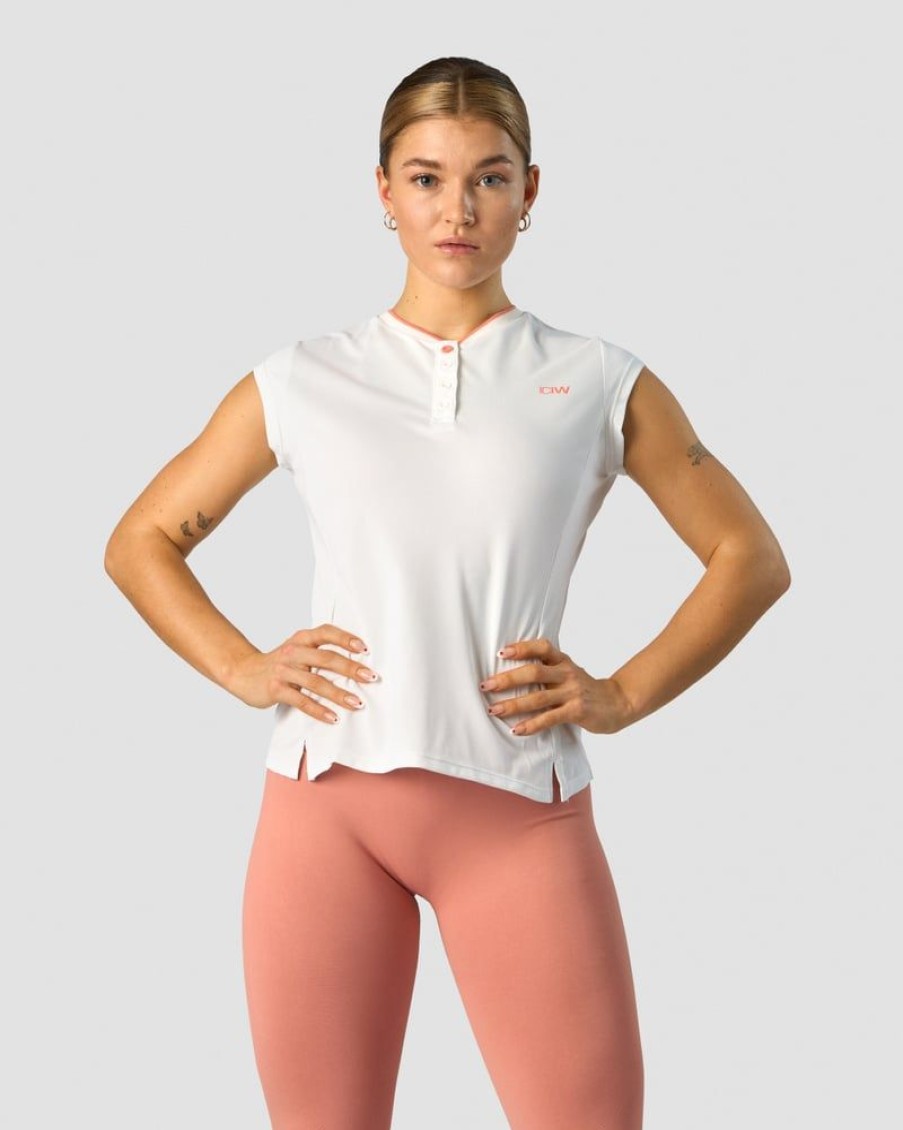 Dame ICIW T-Shirts | Training Pique Polo White/Coral Wmn