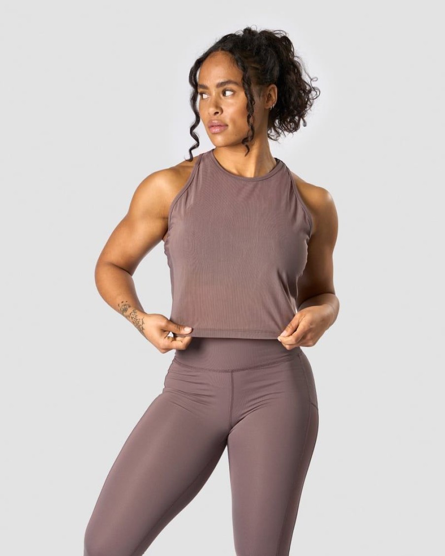 Dame ICIW Topper | Revive Mesh Cropped Tank Top Wmn Dusty Brown