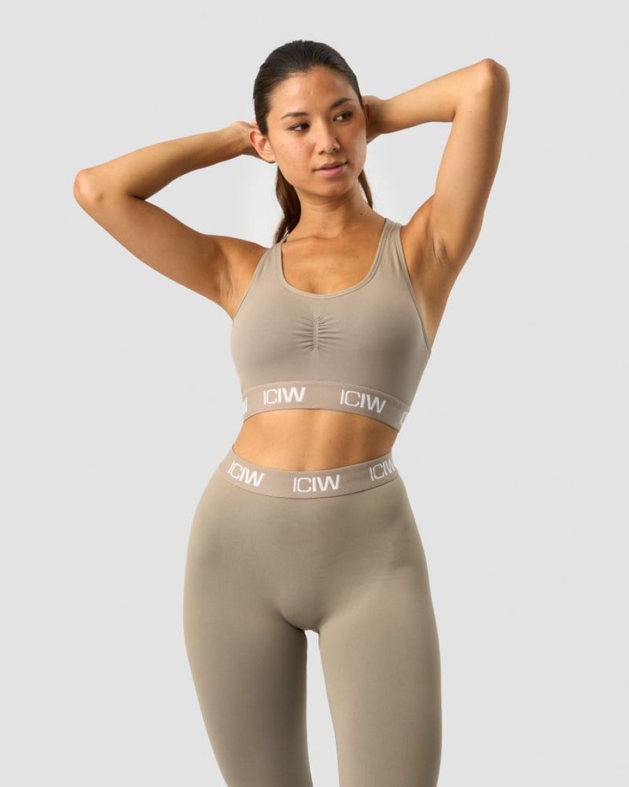 Dame ICIW Sport-Bh | Define Seamless Logo Scrunch Sports Bra Taupe