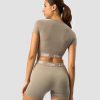 Dame ICIW Seamless | Define Seamless Logo T-Shirt Crop Top Taupe