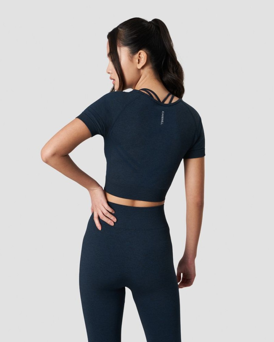 Dame ICIW Seamless | Define Seamless Cropped T-Shirt Dk Teal Melange Wmn