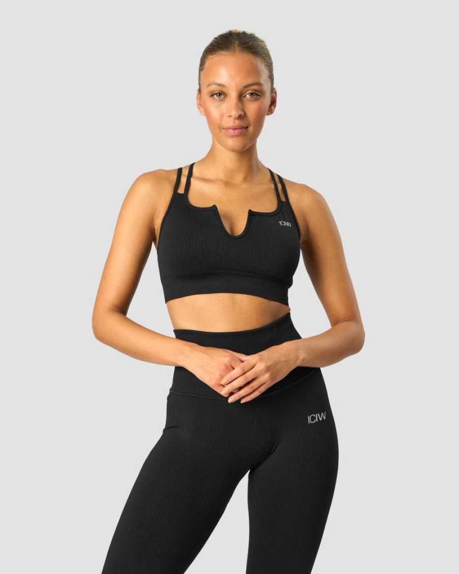 Dame ICIW Sport-Bh | Ribbed Define Seamless Strappy Bra Black