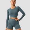 Dame ICIW Seamless | Define Seamless Logo Long Sleeve Crop Top Jungle Green