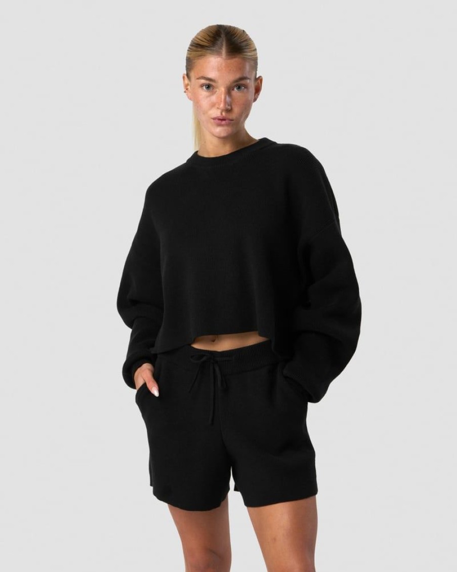 Dame ICIW Langermet | Soft Knit Oversized Cropped Crewneck Black