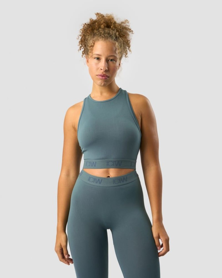 Dame ICIW Seamless | Define Seamless Logo Cropped Tank Top Jungle Green