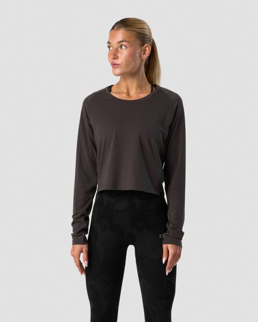 Dame ICIW Langermet | Stride Cropped Long Sleeve Wmn Charcoal