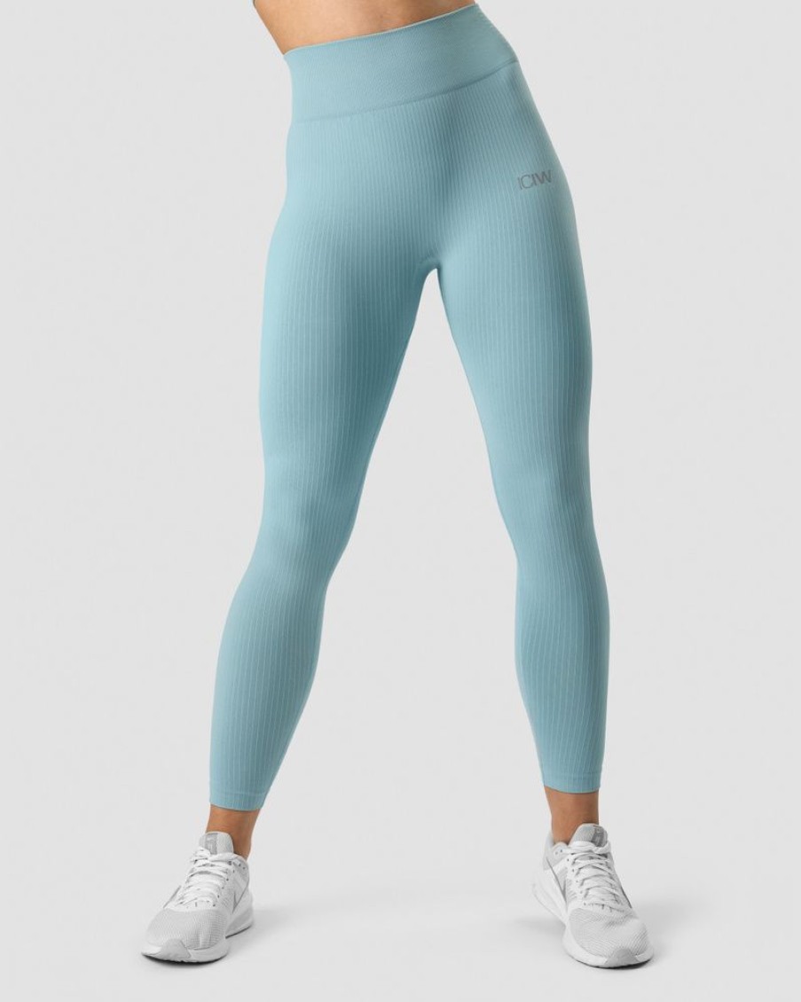 Dame ICIW Tights & Leggings | Ribbed Define Seamless Tights Pale Blue