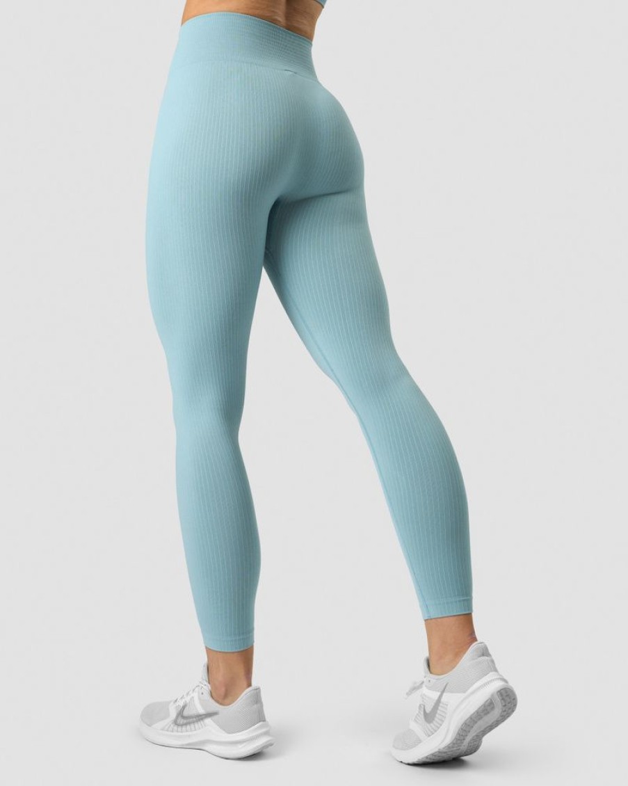 Dame ICIW Tights & Leggings | Ribbed Define Seamless Tights Pale Blue