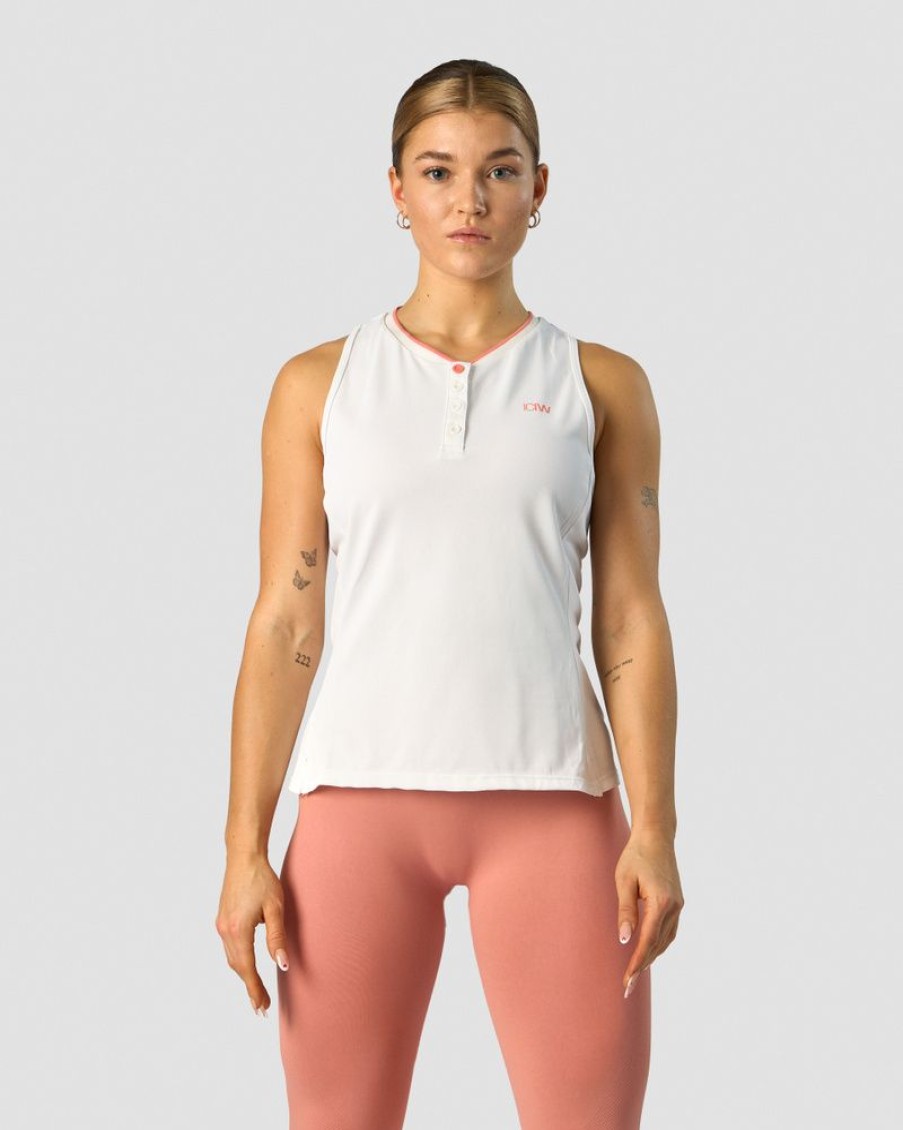 Dame ICIW Topper | Training Pique Tank Top White/Coral