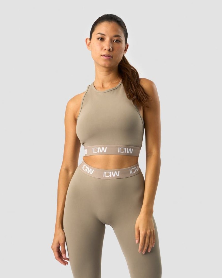 Dame ICIW Seamless | Define Seamless Logo Cropped Tank Top Taupe