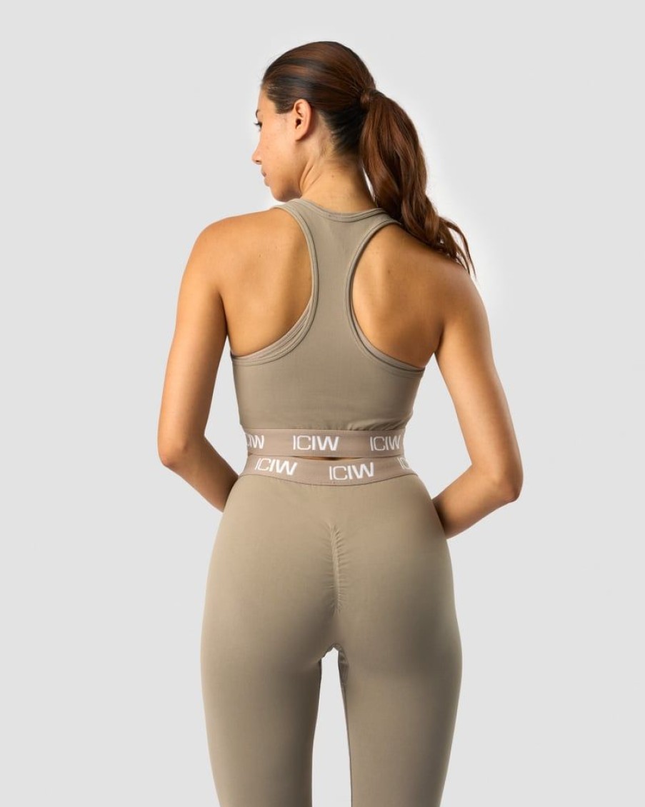 Dame ICIW Seamless | Define Seamless Logo Cropped Tank Top Taupe