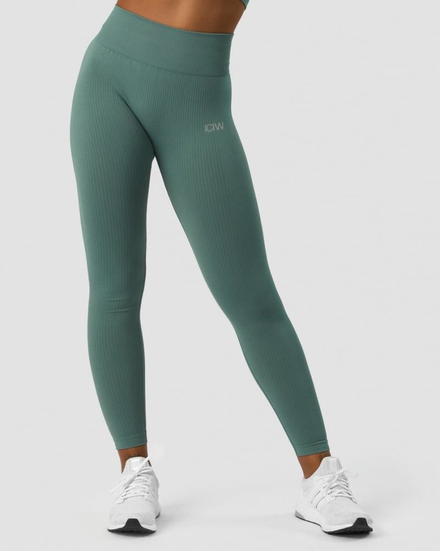 Dame ICIW Tights & Leggings | Ribbed Define Seamless Tights Sea Green