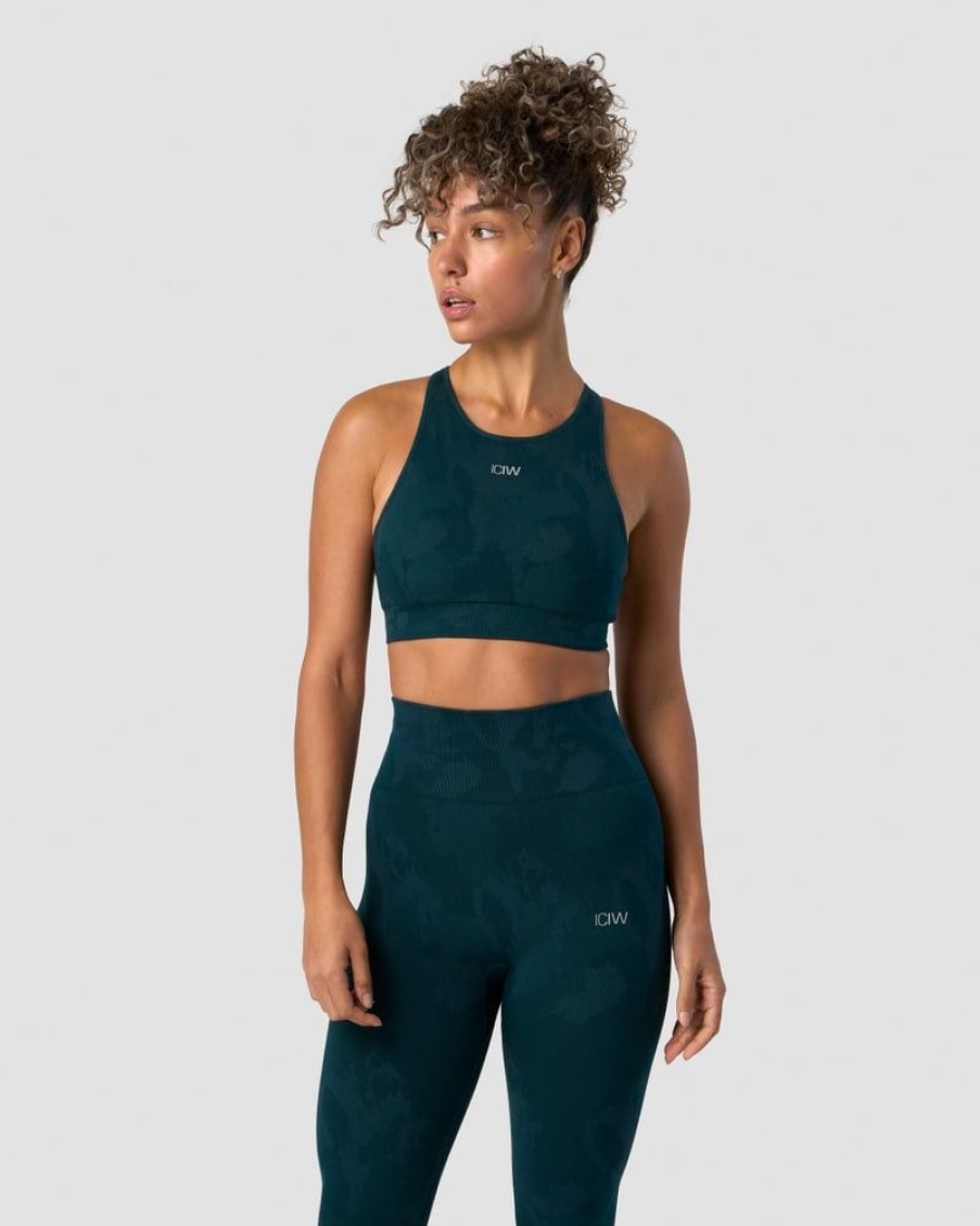 Dame ICIW Sport-Bh | Camo Seamless Sports Bra Dk Teal