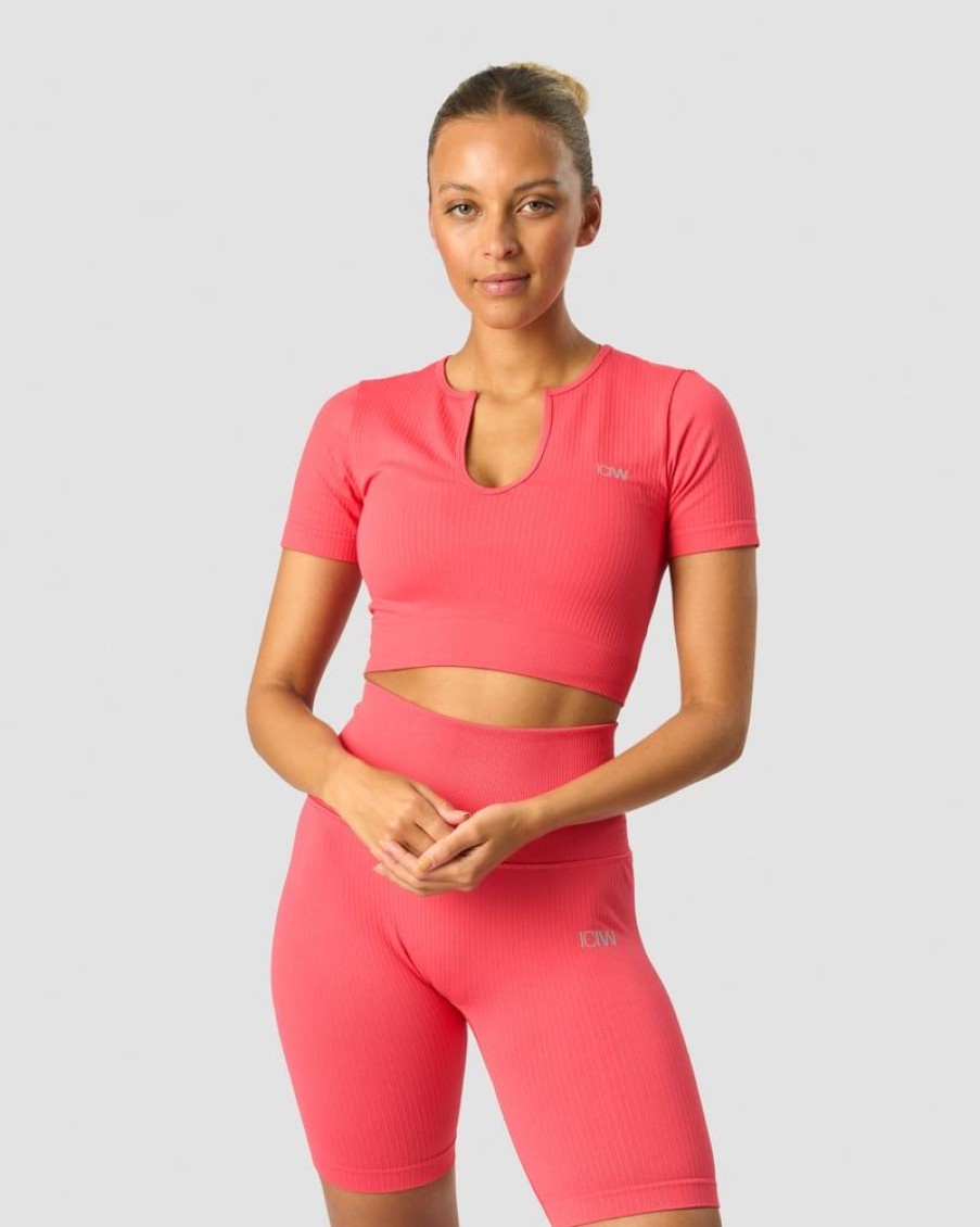 Dame ICIW Seamless | Ribbed Define Seamless Cropped T-Shirt Coral Red