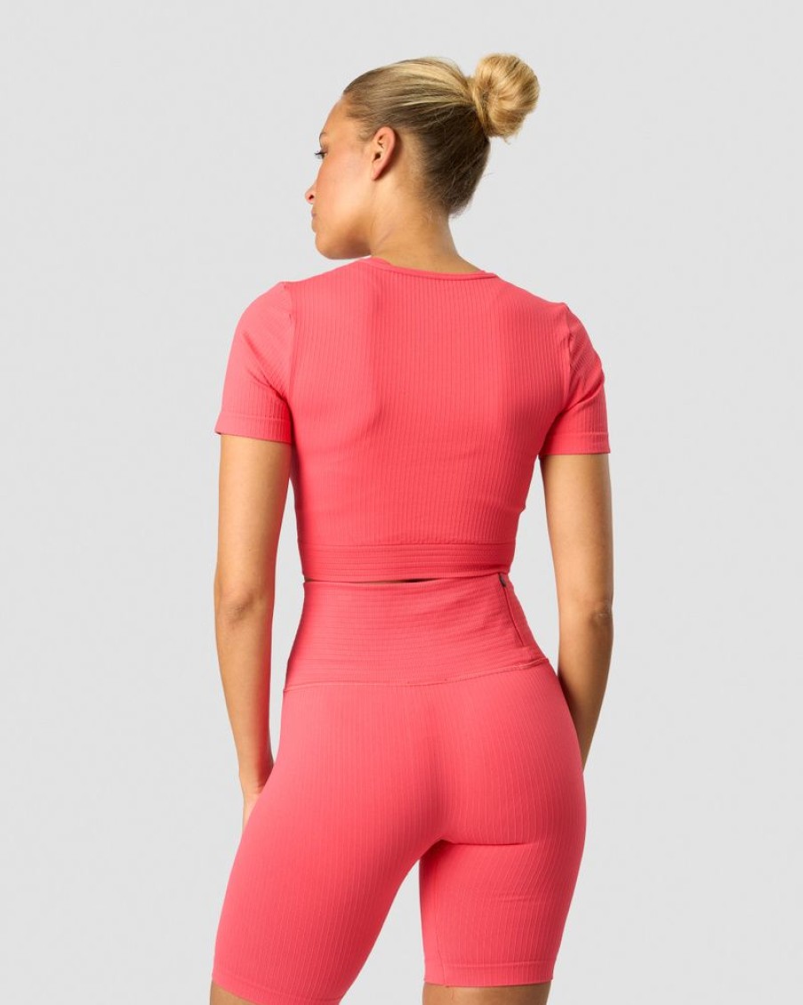 Dame ICIW Seamless | Ribbed Define Seamless Cropped T-Shirt Coral Red