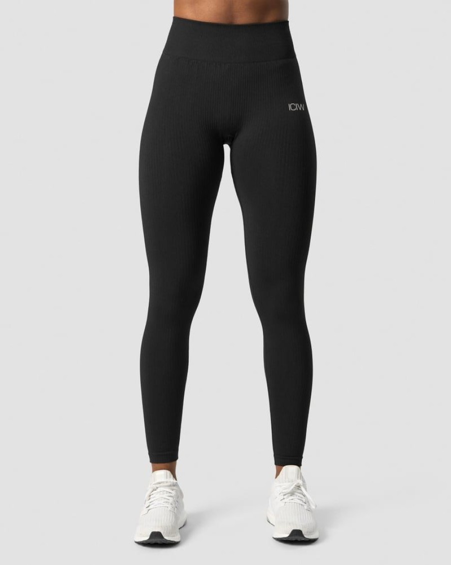 Dame ICIW Tights & Leggings | Ribbed Define Seamless Tights Black