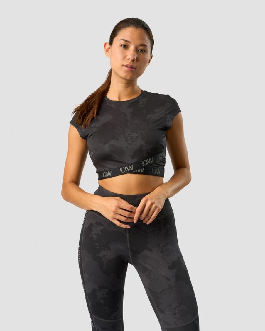 Dame ICIW T-Shirts | Ultimate Training Cropped T-Shirt Black Camo